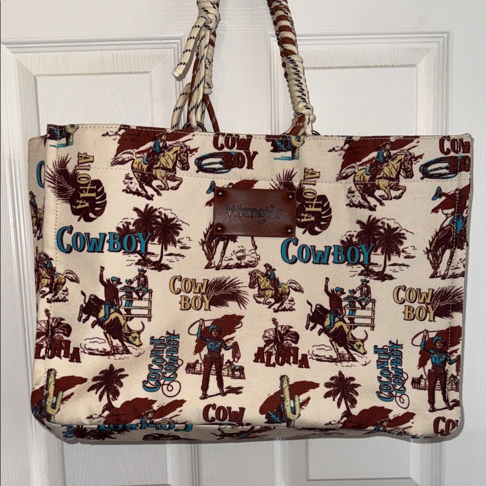Wrangler Cowboy Print Canvas Tote
